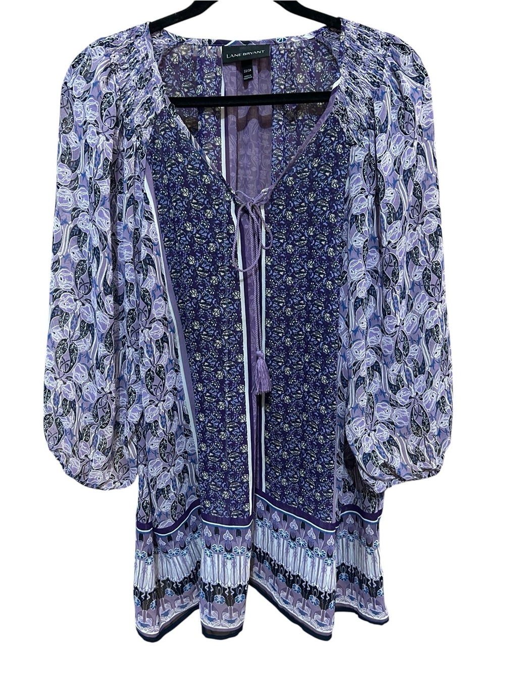 Lane Bryant Purple Patchwork Sheer Boho Tunic Peasant Blouse Top Plus Size 22/24